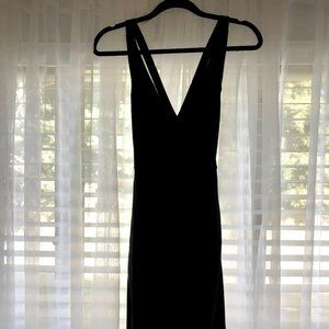 Black Deep V Midi Cross Back Dress